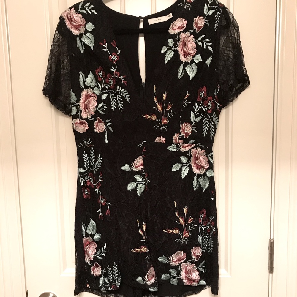 Black shirt sleeve floral romper